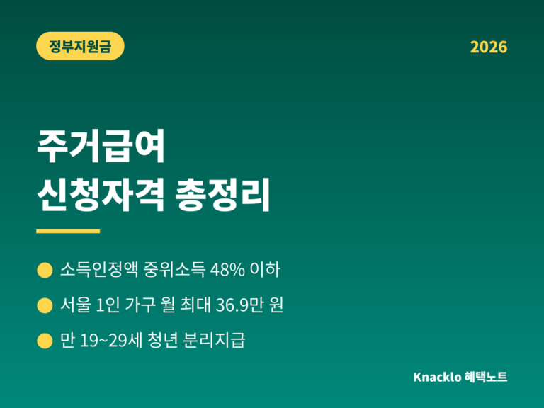 주거급여 신청자격 2026 - 소득인정액 중위소득 48%, 서울 1인 36.9만원, 청년 분리지급
