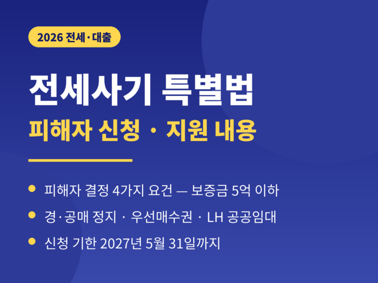 전세사기 특별법 2026 - 피해자 결정 4가지 요건, 경공매 정지 우선매수권 LH 공공임대, 신청 2027년 5월까지