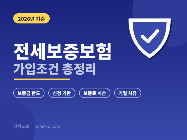 전세보증보험 가입조건 2026 - 보증금 한도, 신청 기한, 보증료 계산