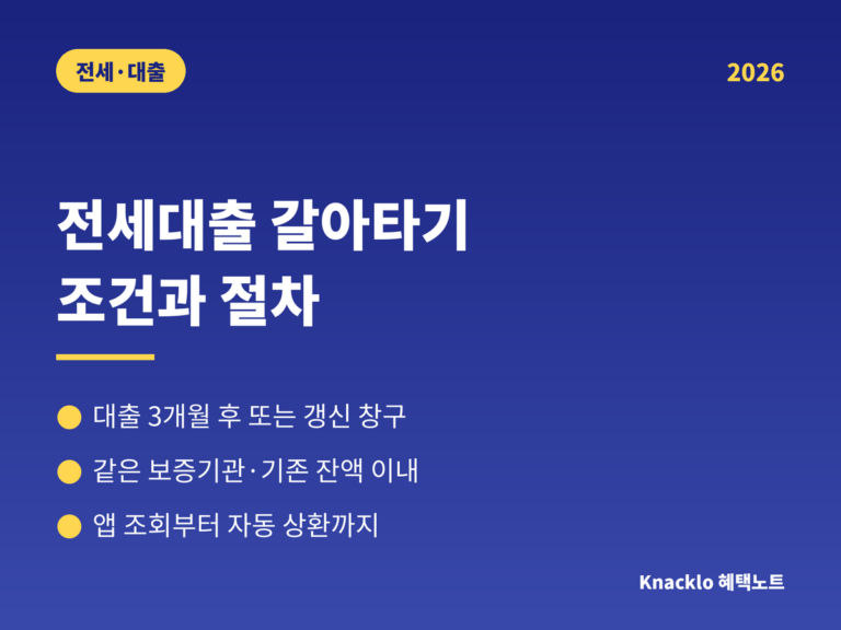 전세대출 갈아타기 2026 - 대출 3개월 후부터, 갱신 시 만기 2개월전부터 15일전까지, 앱에서 조회 신청 자동상환