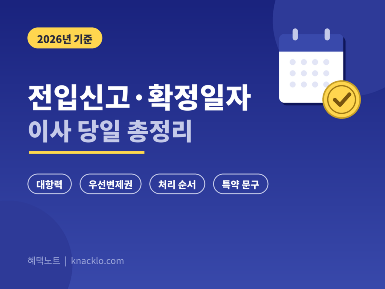 전입신고 확정일자 2026 - 대항력 우선변제권, 이사 당일 처리 순서